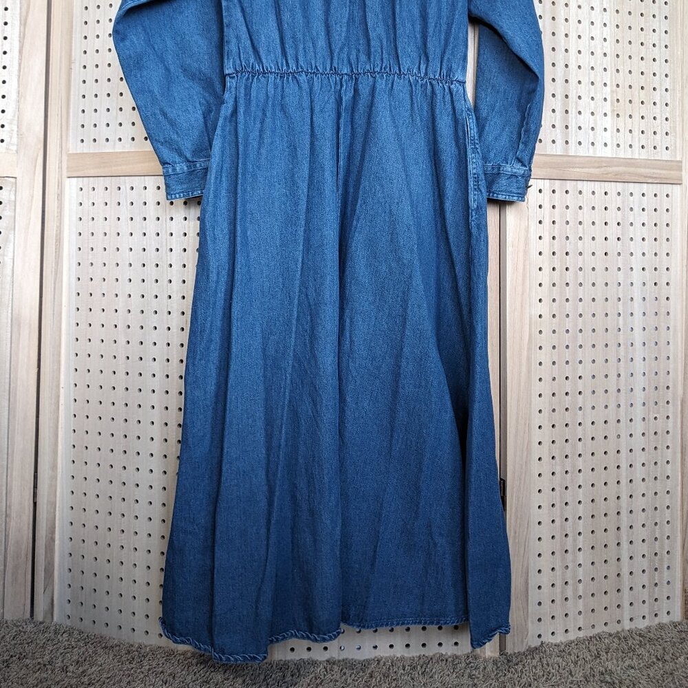 Vintage Bedford Fair denim maxi dress, pockets, long sleeves, button front - Picture 4 of 12